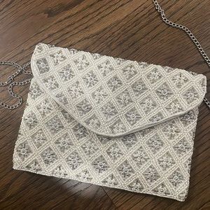Francesca’s white beaded bridal crossbody purse